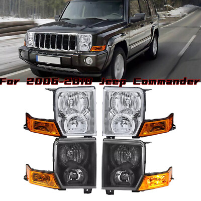 #ad Fit 06 10 Jeep Commander Replacement Headlights Chrome Black Housing Amber Pair $85.99