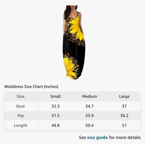 Wolddress Black 3XL Spagetti Strap Party Dress Maxi Large Sunflower Yellow - 第 6/13 張圖片