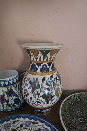 Lot @ 4 handgefertigte handbemalte armenische Keramik Seder Teller Vase Israel Jerusalem - Bild 4 von 15