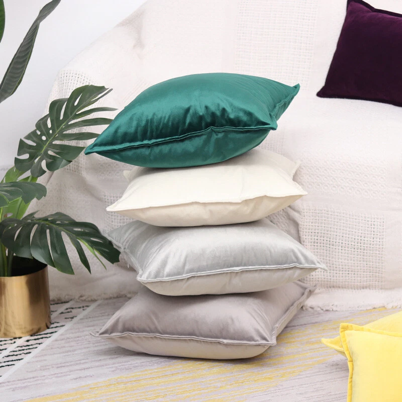 Funda de cojín lisa de terciopelo de 16" 18" 20" 24" de EE. UU. Decoración de sofá cama para el hogar Foto 4 de 4