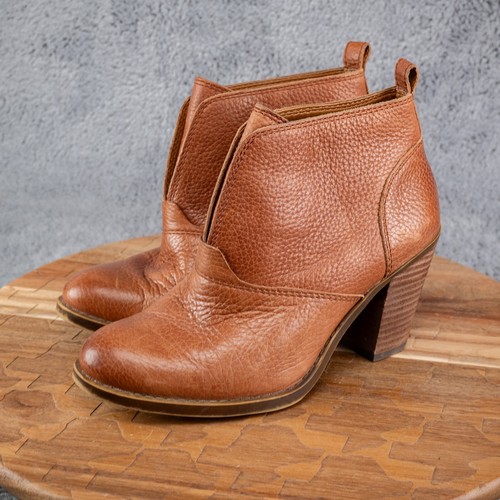 Lucky Brand Boots Womens Ehllen Tan Leather Heeled Ankle Booties Size 6 M - Picture 3 of 6