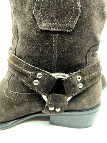 GIUSEPPE ZANOTTI Brown Suede Boots Mid Calf Round Toe Harness Buckle EU 37.5 - Picture 5 of 8