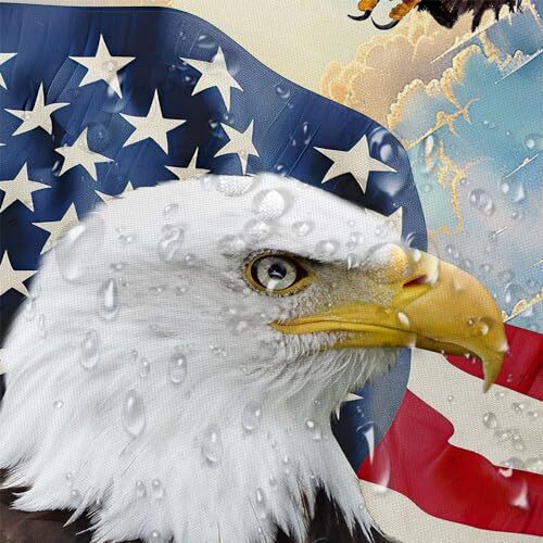 4th of July Shower Curtain, American Flag Shower Curtain, 70X70 IN Bald Eagle - Picture 6 of 7
