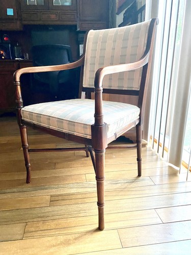 Hickory Mahogany Fox Bamboo Chair, Armchair With Pink And Light Blue Fabric - Picture 3 of 11