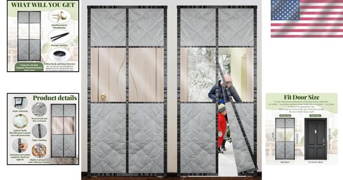 Elegant Geometric Door Curtain Set - Thermal Insulated & Soundproof, 82L x 36W - Picture 2 of 8