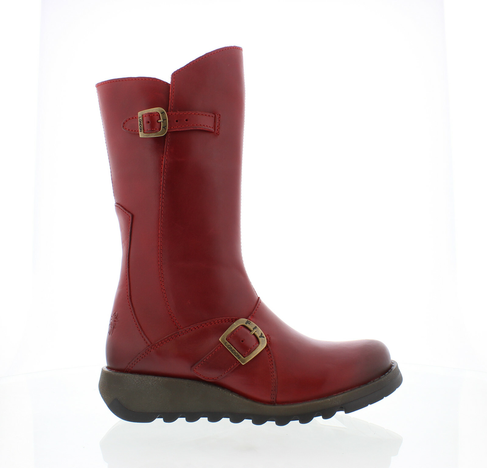 Mid Calf Wedge Zip Up Leather Boots | eBay