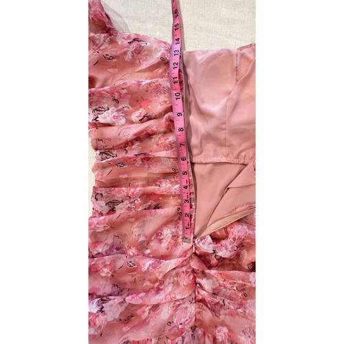 KL Closet by Khanh Linh Mini Dress Pink Floral Chiffon Ruched Ruffle Padded Med - Picture 10 of 12