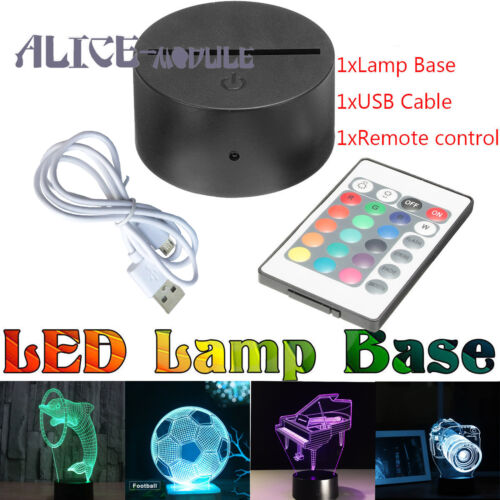 Lampada LED pannello colorato ABS acrilico nero 3D base notte + cavo USB + telecomando B2AM - Foto 2 di 57