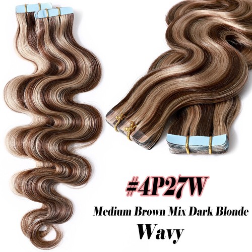 Invisible Brown Tape In Real Remy Human Hair Extensions 20/40/60 Pcs Thick Q396 - Picture 20 of 24
