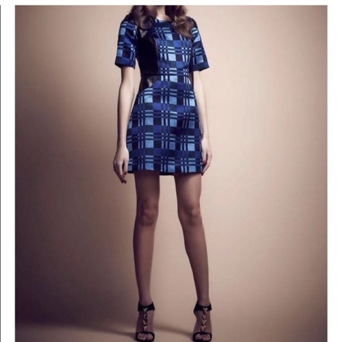GEORGINE 2015 Blue Plaid Sheath Dress Sz 2 EUC Pockets Zipper Back