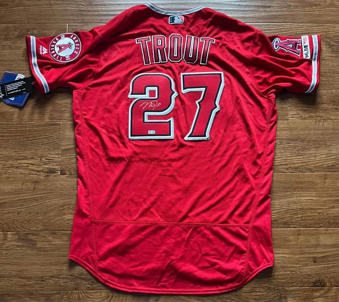 Mike Trout Signed Framed Angels Majestic Red Baseball Jersey BAS LOA Auto 10