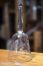 Vintage Dinner Bell Clear Glass 6" Etched Flowers Collectible