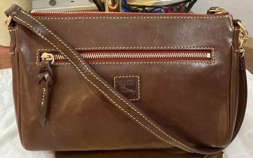 Dooney Bourke Chestnut Brown Florentine Vacchetta Leather Zip Clutch Handbag - Picture 2 of 16
