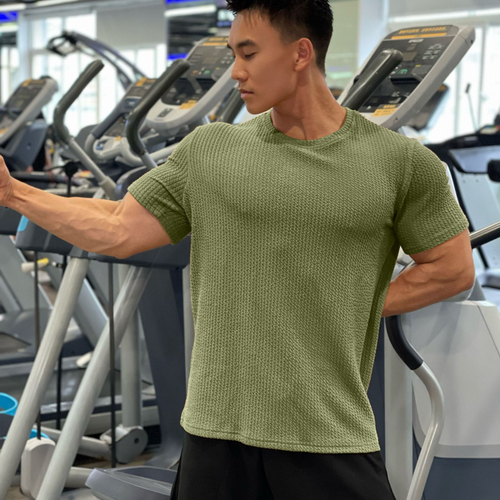 T-shirt sportiva uomo tinta unita manica corta antirughe top elastici - Foto 11 di 16