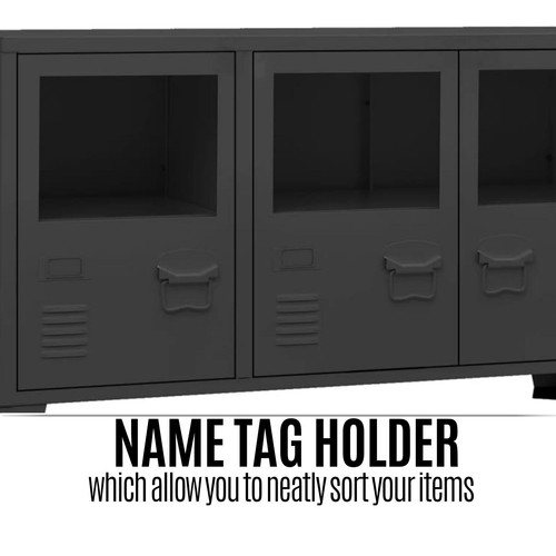 Industrial Sideboard Metal and Glass Buffet Storage Book Cabinet Compartment Blk - Picture 9 of 11