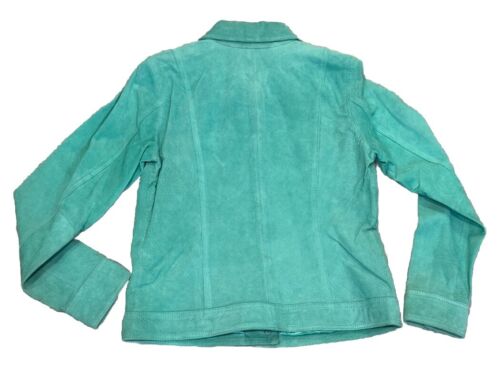 Women’s Seafoam Green Leather Jacket By Dennis Basso, Size XS - Picture 2 of 8