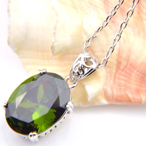 High Quality Jewelry Sets 2 Pcs 1 Lot Oval Peridot Silver Necklaces Earrings - Picture 4 of 8