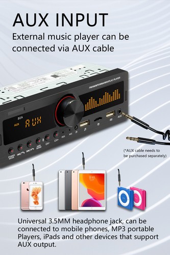 1 Din Car Radio Remote Control FM AM RDS In-Dash MP3 Player Bluetooth USB AUX TF - Picture 9 of 18