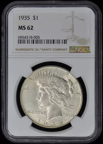 1935 Peace Dollar S$1 NGC MS62