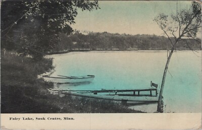 Sauk Centre MN Fairy Lake Dock Boat c1910s postcard FP8