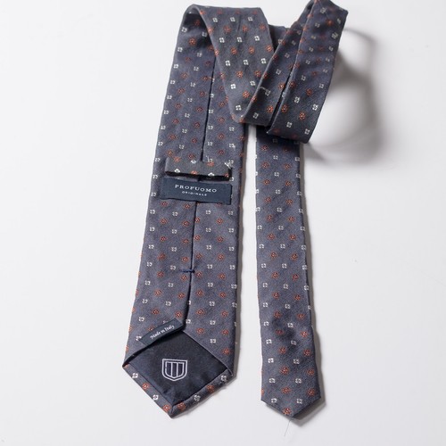 Cravatta in seta PROFUOMO tessuto jacquard blu polvere Made in Italy - Foto 3 di 3