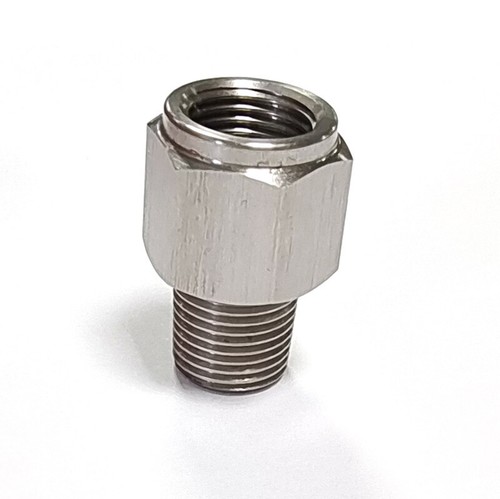 1/8" NPT Male to M10x1.0 Female Stainless Steel Oil Pressure Gauge Adapter - Picture 3 of 4