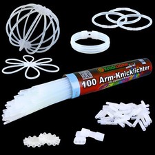 100 wei&szlig;e Arm-Knicklichter Set + TopFlex, 3fach & 2 Kreisverbinder | Gepr&uuml;ft