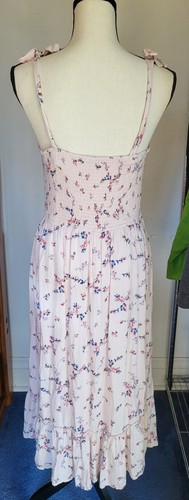 Floral Sundress Midi Dress Smocked Pale Pink Prairie Size S ♡Adorable♡ - Picture 5 of 10