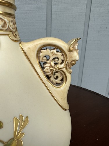 19. Jh. Royal Worcester Porzellan 12 Zoll vergoldete dekorierte Vase signiert Hadley - Bild 12 von 15