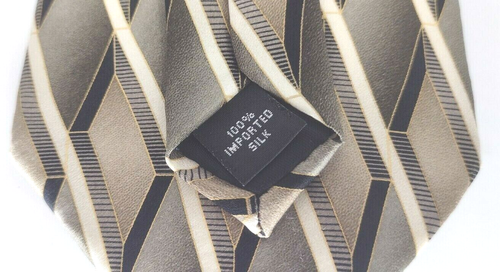 Vintage Arrow Tie Geometric 100% Silk Diagonal Stripes Grey Brown 59" L 3.75" W - Picture 4 of 4