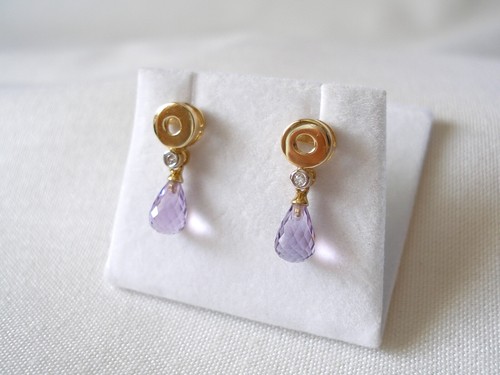 Krementz - 1.33 Ct. Amethyst 'Briolette' & Diamond 14k Gold Dangle Earrings - Picture 2 of 9