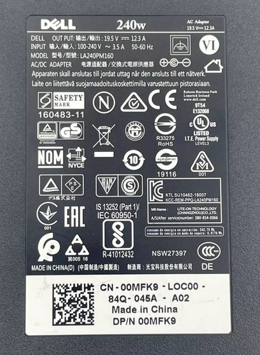 Genuine Dell 240W 19.5V 12.3A Laptop Power Charger GA240PE1-00 FWCRC - Picture 2 of 5