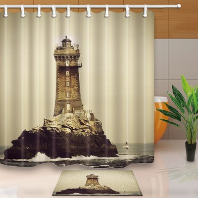 Coast Lighthouse Shower Curtain Waterproof Polyester Fabric /& 12Hooks 180*180cm