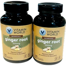 Vitamin World - Botanicals Ginger Root 550mg - 100 Capsules - 10/25 - LOT of 2