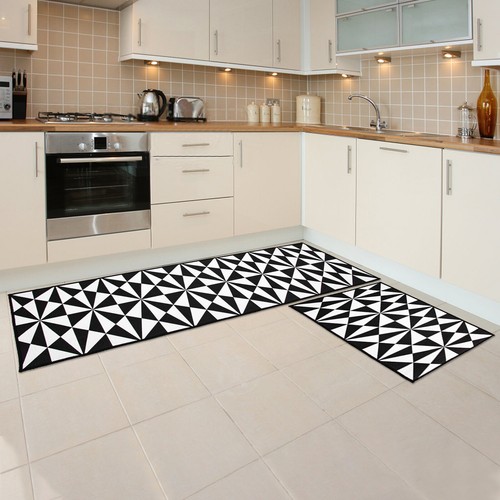 Non Slip Black White Grid Kitchen Floor Mat Washable Rug Home Door Runner Carpet - Picture 19 of 20