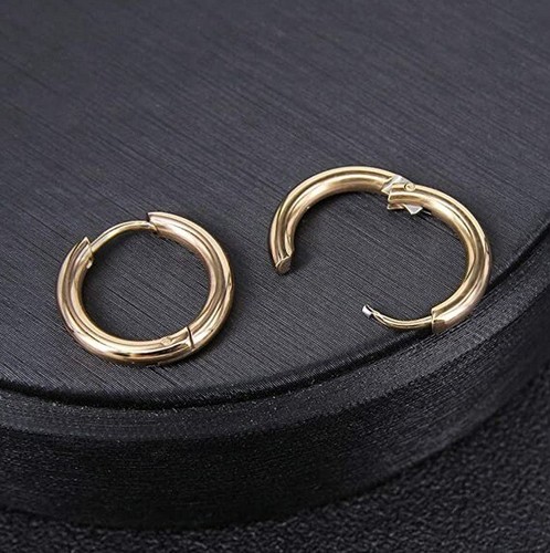 18K Gold Plated Surgical Steel Hinged Huggie Hoop Sleeper Stud Earrings 8-20MM - Picture 18 of 63