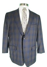 Isaia Napoli Navy Brown Plaid 2 Btn S140s Nuovo Sport Coat 44R Working Cuffs