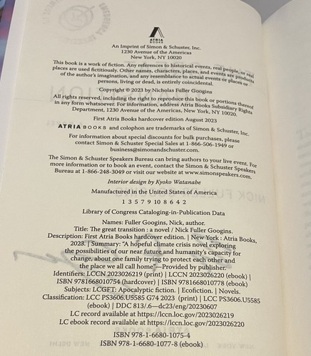 The Great Transition: A Novel Nick Fuller Googins SIGNED First Edition w/ Card - Picture 5 of 5