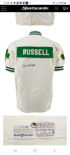 BILL RUSSELL PLAYER WORN JACKET #d56/75 Jersey Fusion SP AUTHENTIC CARD CELTICS - Picture 4 of 5