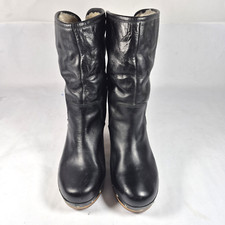 UGG Women's Boots Black Leather Sheep Wool Lined Pull On 6