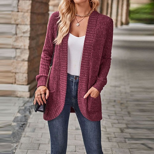 Womens Ribbed Long Sleeve Sweater Cardigan Ladies Casual Baggy Plain Jumper Coat - Picture 8 of 29