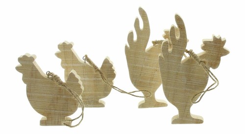 Holz Dekohänger Huhn & Hahn 4er Set Frühlingsdeko Osterdeko Hängedeko Holzdeko - Bild 3 von 5
