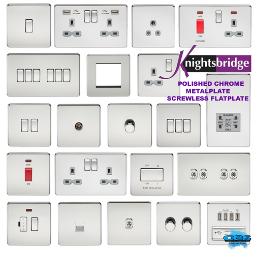 Knightsbridge Screwless Flatplate light switches & sockets POLISHED