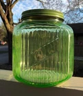Anchor Hocking Kitchen Ribbed Depression Canister "H" - Green Vaseline Uranium