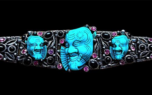 1960'S SELRO TURQUOISE LUCITE NOH OKINA MASK CABO… - image 1