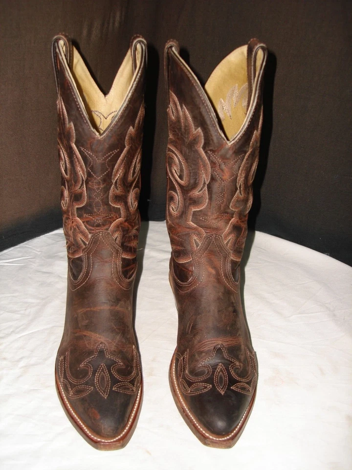 Boulet 70's Brown Cowboy Boots Women's Sz. 7.5C Embroidered W/Overlay toe & Heel - Image 3 of 4
