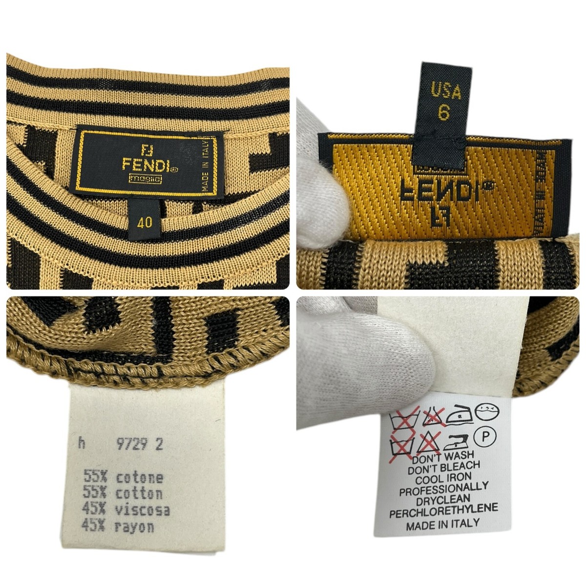 FENDI Vintage FF Logo Zucca Monogram T-shirt Knit Top #40