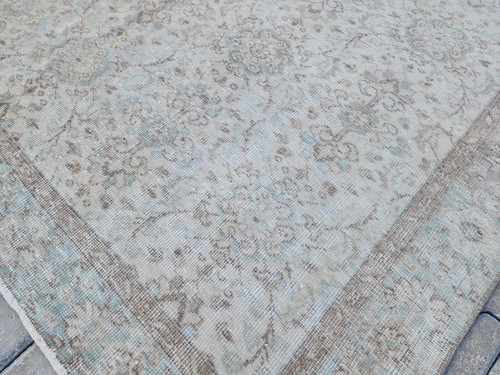 Neutraler Teppich 6x9, Türkischer Teppich Beige und Grün, Handgeknüpfter Wollteppich, Orientteppich - Bild 3 von 10