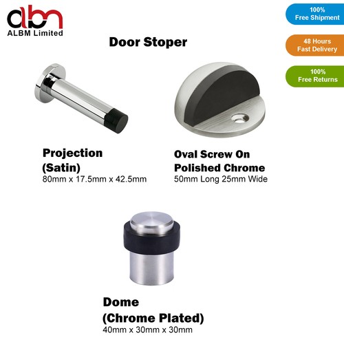 Door Stop Heavy Duty Projection Floor Skirting Rubber Stopper Chrome Satin Stops - Picture 2 of 16