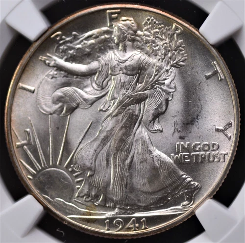 1941 D WALKING LIBERTY HALF DOLLAR NGC MS 64 FROSTY GLOWING WHITE WITH A THIN